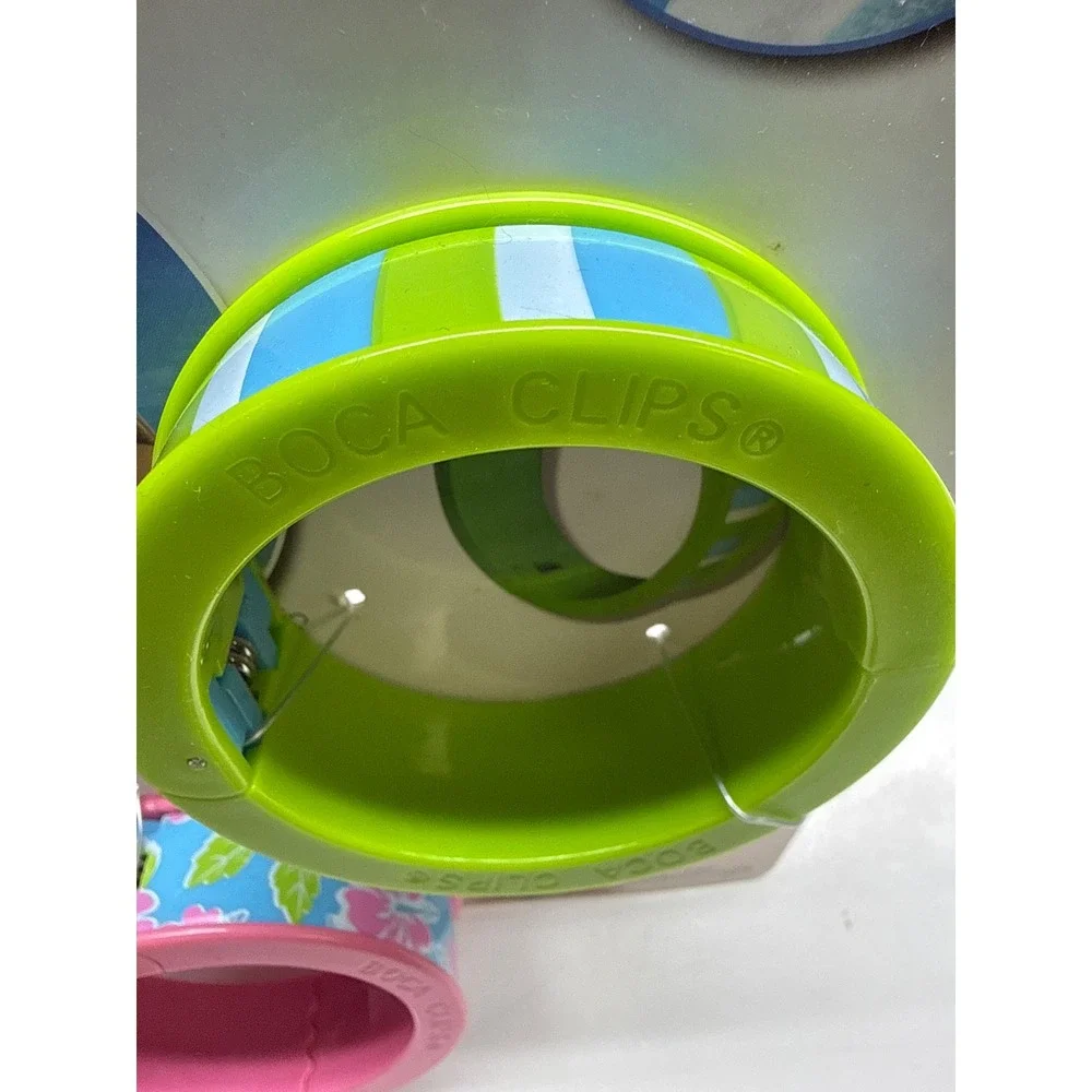 BocaClips Bangle Bracelet Beach Towel Clips 2 Pack Pink Floral Lime Green Stripe